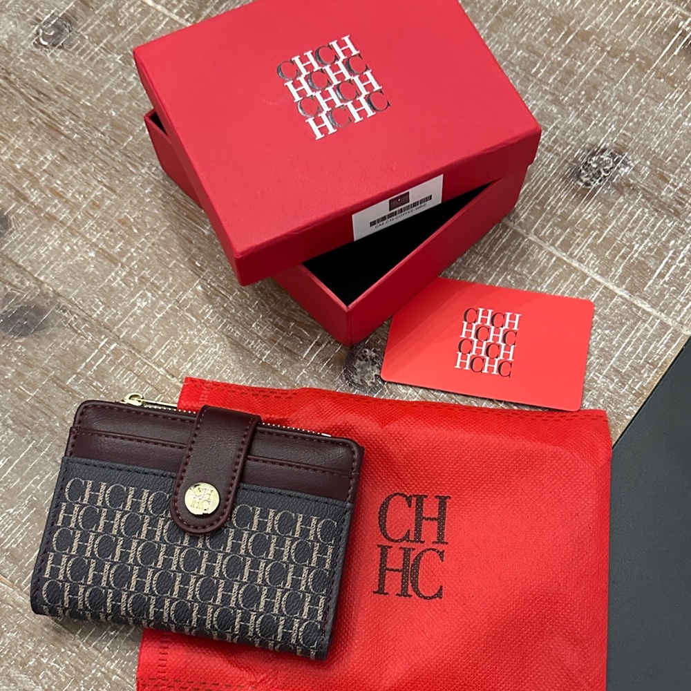 Carolina Herrera wine and coffee Wallet NWOT